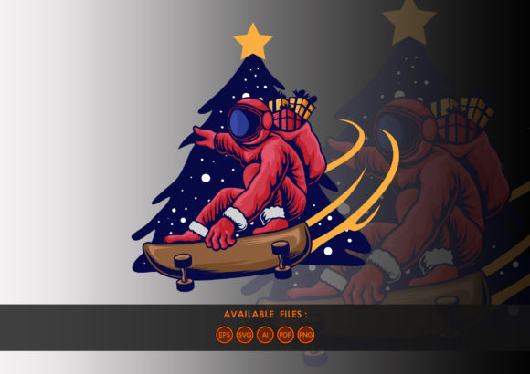 Astronaut Santa Skateboarding SVG