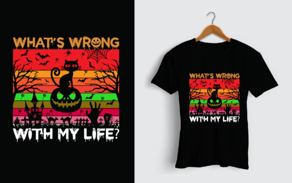 Black Cat What Halloween T-Shirt Design